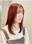 顔まわり×ミディアムレイヤー×ブリーチなしレッド【シホ】