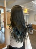 インナーカラー　ブルーブラック×ターコイズブルー