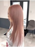 ベビーピンクハイライトカラー姫カットバレイヤージュ