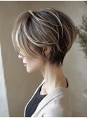 白髪ぼかし脱白髪染め似合わせショートボブ40代50代60代♪