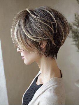白髪ぼかし脱白髪染め似合わせショートボブ40代50代60代♪