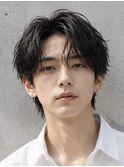 毛流れハンサムショートセンターパートメンズ黒髪爽やか