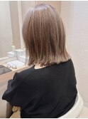 こなれセミディ前髪グレージュくびれヘア似合わせイメチェン50代