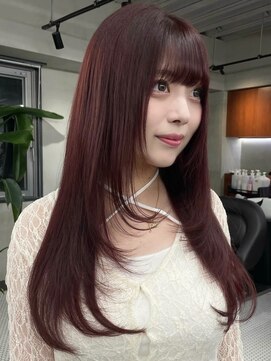 ニコ トウキョウ 渋谷(nico TOKYO) ダブルカラーチェリーレッドピンクブラウン韓国レイヤーロング