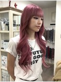 ブリーチありピンクレッドカラー×エクステ80本×レイヤーカット