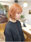 ボブカットイメチェン似合わせオレンジカラーフルバングブリーチ