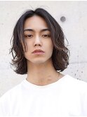 渋谷メンズボブ緩めシャドウパーマセンターパートウルフ30代40代