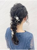 ポニーアレンジヘア/ウェーブ巻き/外巻き/結婚式/大人可愛い