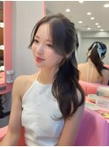 韓国ヘア/結んでも可愛い顔まわりカット/流し前髪