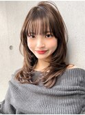 エアリーカール斜めバング美髪暗めカラー外ハネボブうる艶髪