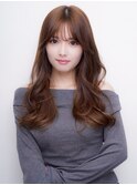 ロングレイヤー ゆる巻き グレージュ シースルーバング