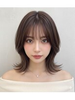 ヘアーズ ベリー 高槻店(hairs BERRY)&nbsp;韓国風くびれミディアム外ハネウルフ×ショコラブラウン小顔ボブ