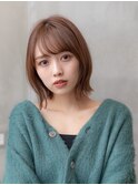 大人かわいい前髪セシルカットココアブラウンフリンジウェーブ