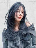 韓国ヘア　レイヤーカット　ワンカール　ブルーブラック