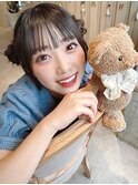 シースルーバングツインお団子ヘア