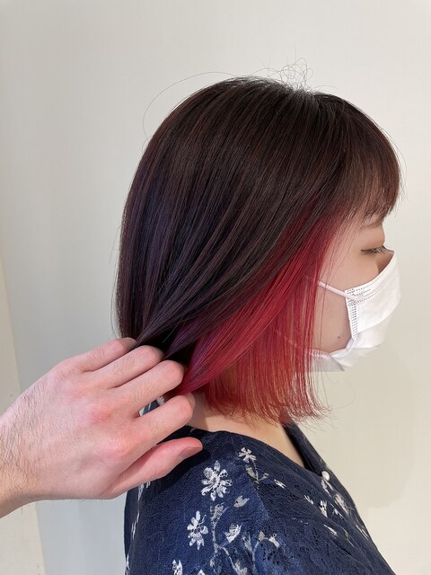 インナーカラー/赤/レッド/ブリーチ/髪質改善/カラー