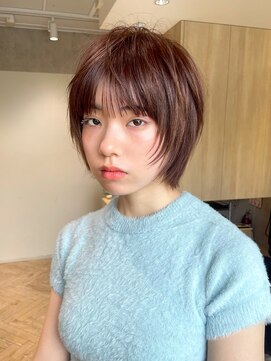 顔周りレイヤーボブ切りっぱなしマロンベージュココアベージュ