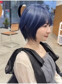 ブリーチ1回退色も綺麗なネイビーカラー/ショート【群馬/太田】