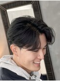 韓国マッシュフェザーパーマニュアンスパーマセンターパート黒髪