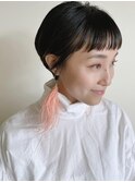 オン眉ワイドバングで大人可愛い/ぱっつん前髪/アッシュブラック