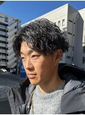 波巻きスパイラルパーマセンターパート波巻きパーマツーブロック