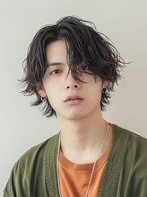 オグジュアリー 表参道(aux.) 束感黒髪ナチュラル人気流行フェザーパーマ韓国風