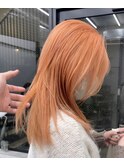 オレンジカラー・ハイブリーチ・オレンジベージュ・表参道・ロブ