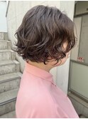 ふわふわウェーブパーマのショートボブ♪オリーブブラウンカラー