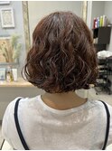 オレンジブラウン×ボブパーマ