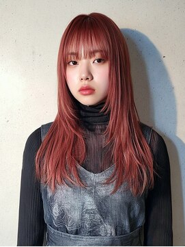 ジルバイジゼル(JILL by GiseL) ロング 顔周り レイヤーカット チェリーレッド 10代20代
