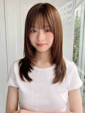 エトラ 渋谷店(etora) 韓国ヘア レイヤーカット くびれヘア  アプリコットオレンジ"