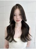M黒髪小顔ヘアオリーブグレー艶髪クラゲヘアーココアベージュ