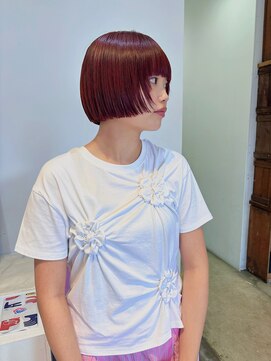 ヘアーアイストゥーレ(HAIR ICI TRE) ブリーチなしダブルカラー レッドカラー赤髪大人ボブミニボブ