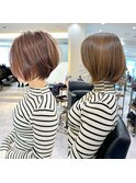 30代、40代/丸みくびれショートボブ×白髪染めハイライト/大宮
