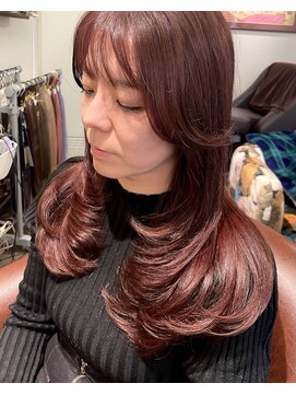 ラティオ 難波Ratio 顔周りロングレイヤー　チェリーピンク　大人かわいい　難波