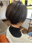 ナチュラルハイライトショートボブ30代40代50代白髪ぼかし