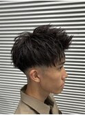 短髪アップバングショートフェードツーブロックショート眉カット