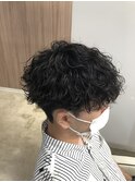波巻きマッシュ(刈り上げツーブロック黒髪パーマ)
