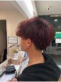 おしゃれ男子の赤髪メッシュ ハイライト ブリーチオンカラー