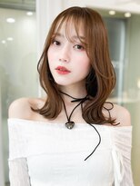くびれヘアアプリコットオレンジ夏ヘアハイライトカラー