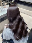 ブリーチなし/カシスピンク/透明感カラー/韓国風ゆる巻き/小顔