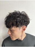無造作ニュアンスツーブロックマッシュショートメンズパーマ