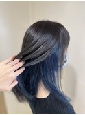 インナーカラー　アッシュブラック×ネイビー