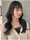 韓国ロングレイヤー地毛風ブラック前髪あり顔まわりカット
