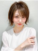 耳かけショートボブ似合わせカット30代40代チェリーブラウン