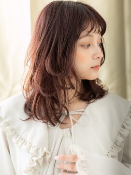 カバーヘア ブリス 川口(COVER HAIR bliss) 淡いピンクベージュウルフパーマミディアムレイヤー20代30代X
