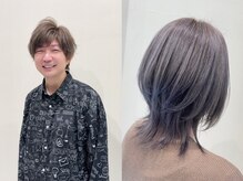 【永田真也/スタイリスト】白髪ぼかしハイライト／極力痛ませない施術