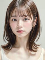 ムウ 難波(MOU)&nbsp;ミディアムレイヤーボブルフ黒髪ネビージュ小顔ワンレン20代30代