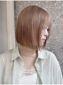 ヘーゼルベージュピンクベージュハッシュカットレイヤーボブ韓国
