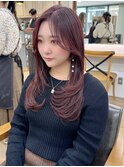 韓国前髪顔周り×ハッシュレイヤー 暗めカラー/酸性ストレート